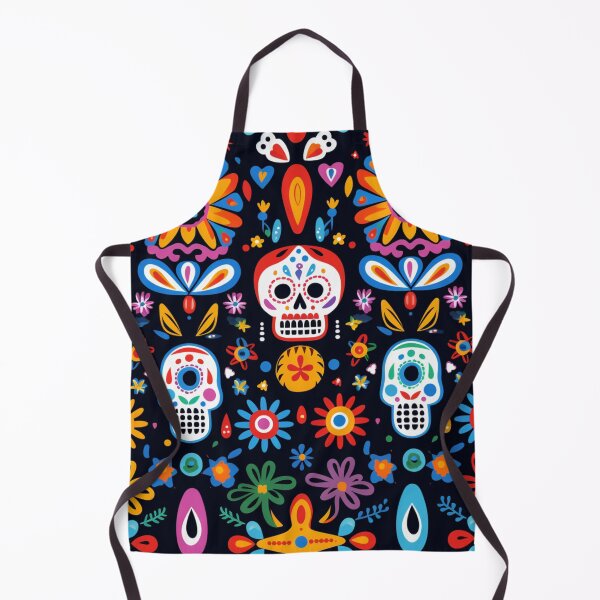 Item preview, Colorful fantasy pattern orange blue red white green turquoise yellow black skulls sculls designed and sold by G-M-Designs.