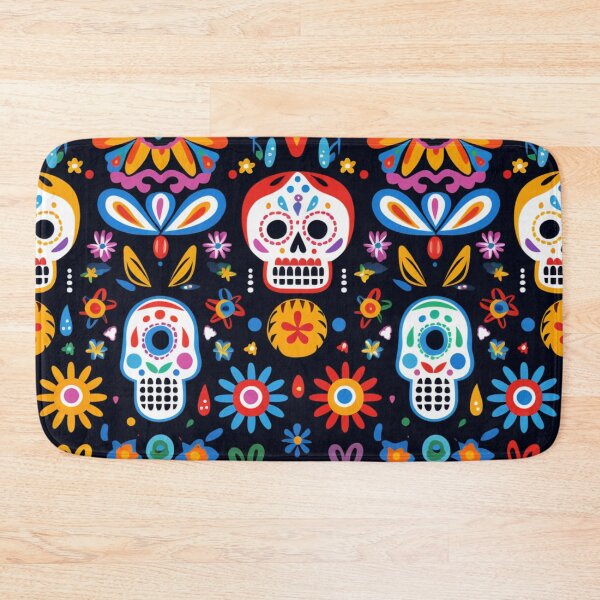 Item preview, Colorful fantasy pattern orange blue red white green turquoise yellow black skulls sculls designed and sold by G-M-Designs.