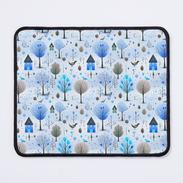 Item preview, Naive birdhouse illustration blue designed and sold by Alessandro Remo Mazzoni Remotextiles.