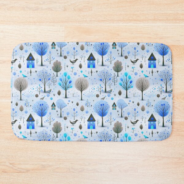 Item preview, Naive birdhouse illustration blue designed and sold by Alessandro Remo Mazzoni Remotextiles.