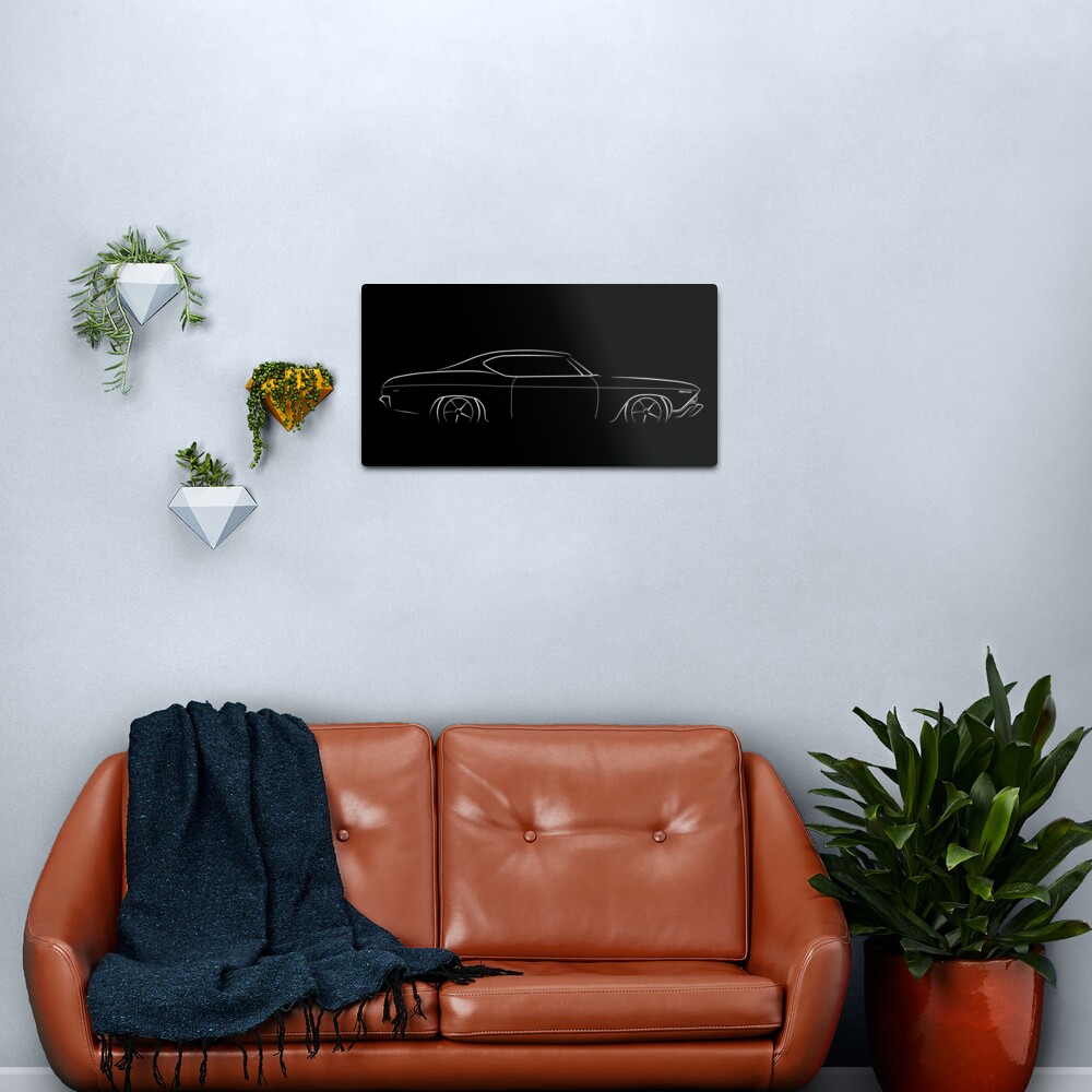 1969 Chevelle - profile stencil, white Metal Print