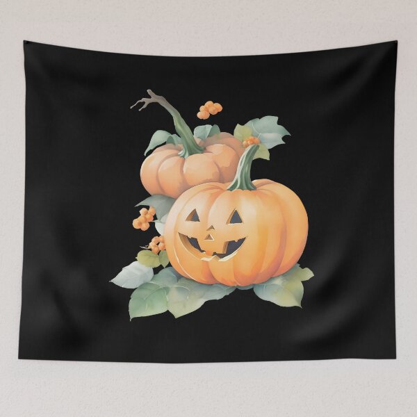 Item preview, Watercolor Hand Drawn Two Naughty Halloween Pumpkins designed and sold by BloomCatB.
