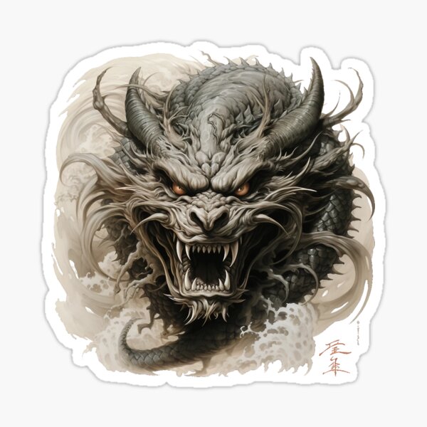  Japanese Dragon With Waves Sticker