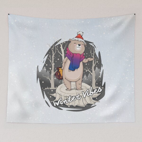 Item preview, Winter Vibes, Bear With Scarf In Bisexual Flag Colors designed and sold by Savchuk-Vova.