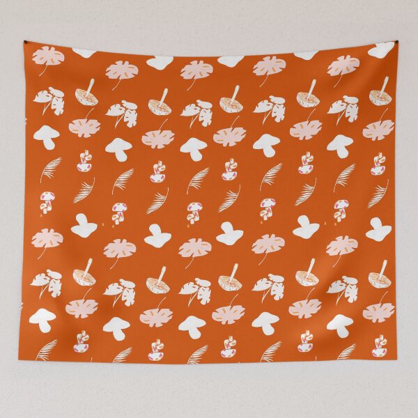 Item preview, Orange Jungle Bliss: White, Pink Mushroom & Monstera designed and sold by ara-designs.