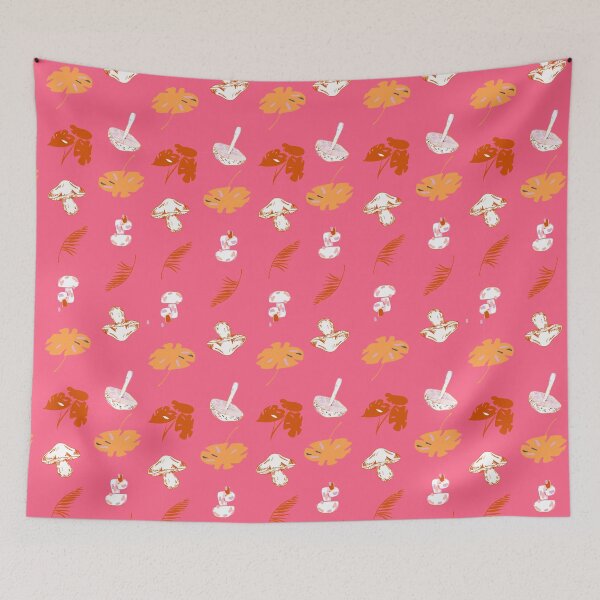 Item preview, Fuchsia Tropical Dreams: White, Orange, Red Mushroom & Monstera designed and sold by ara-designs.