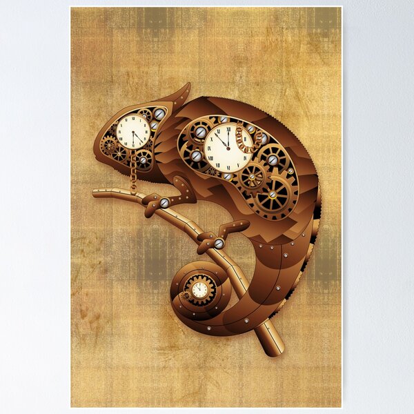 Steampunk Chameleon Vintage Retro Style Machine Poster