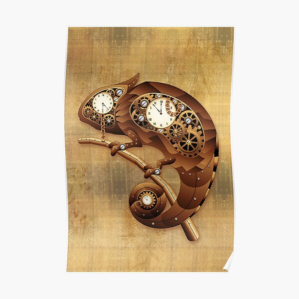 Steampunk Chameleon Vintage Style Poster