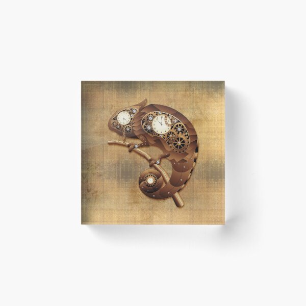 Steampunk Chameleon Vintage Retro Style Machine Acrylic Block