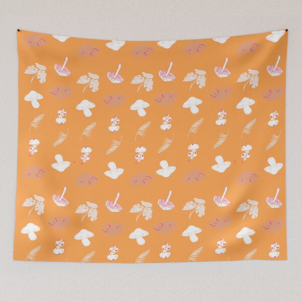 Item preview, Orange Jungle Harmony: White, Orange Mushroom & Monstera designed and sold by ara-designs.