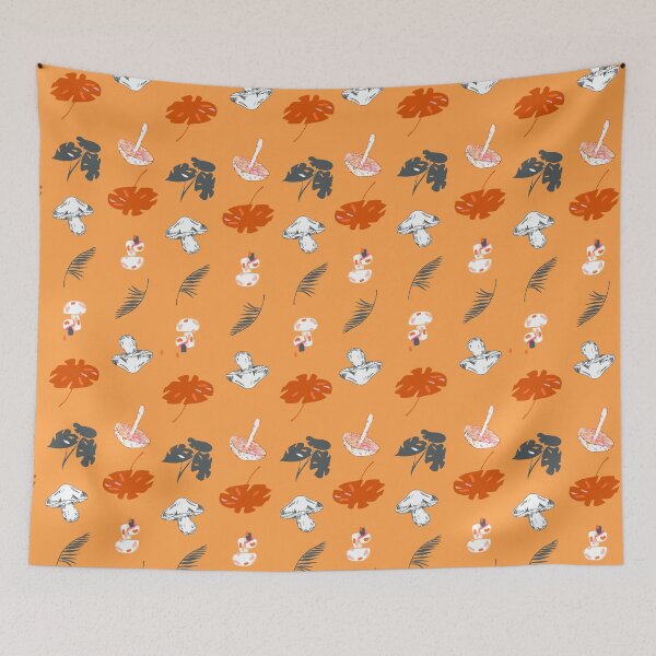 Item preview, Orange Grove Harmony: White, Gray, Red Mushroom & Monstera designed and sold by ara-designs.