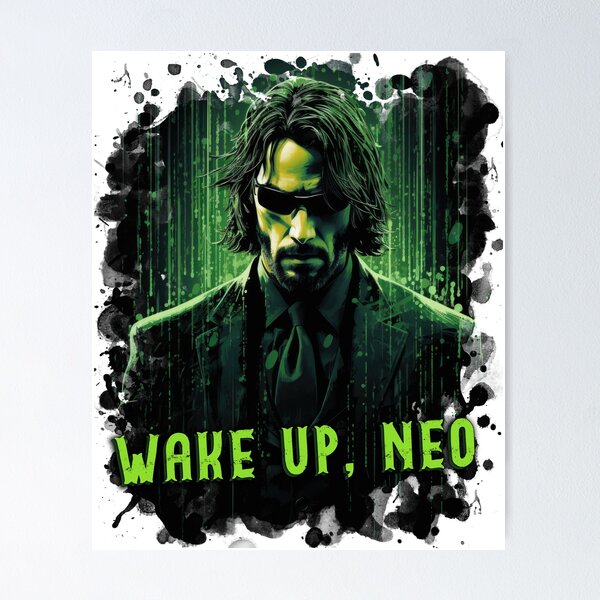 Artikel-Vorschau von Keanu Reeves im Cyberpunk-Stil mit fallendem grünen Code, designt und verkauft von LunarLandscapes.