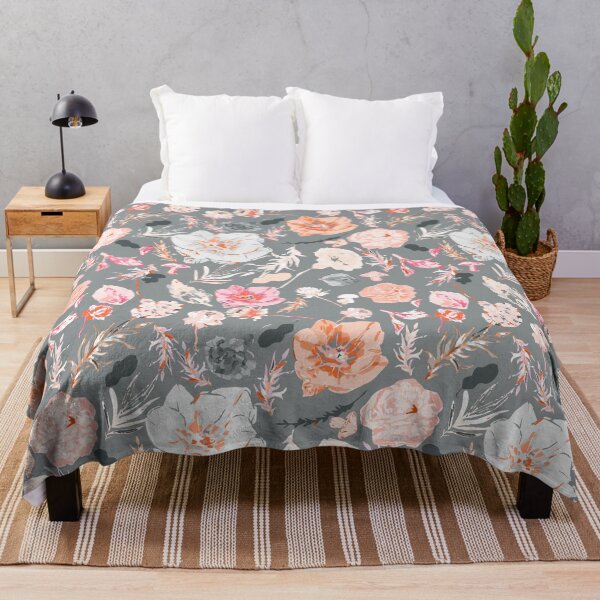 Item preview, Graceful Gray Canvas with Soft Pink, White, and Orange Big Florals designed and sold by ara-designs.