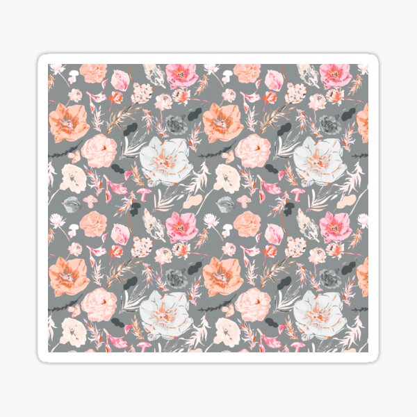 Graceful Gray Canvas with Soft Pink, White, and Orange Big Florals Sticker