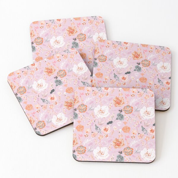 Item preview, Romantic Pink Canvas with Soft Gray, White, and Orange Big Florals designed and sold by ara-designs.