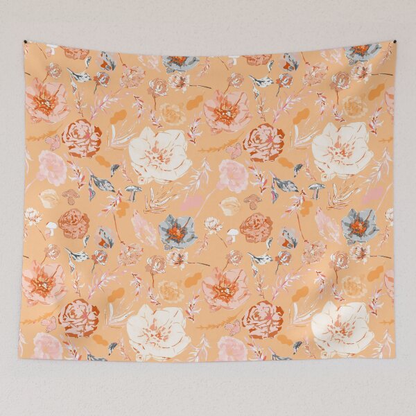 Item preview, Vibrant Orange Canvas with Soft Pink, White, and Orange Big Florals designed and sold by ara-designs.
