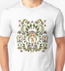Spring Reflection - Floral/Botanical Pattern w/ Birds, Moths, Dragonflies & Flowers Unisex T-Shirt