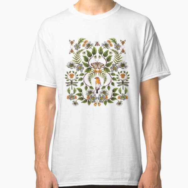 Spring Reflection - Floral/Botanical Pattern w/ Birds, Moths, Dragonflies & Flowers Classic T-Shirt