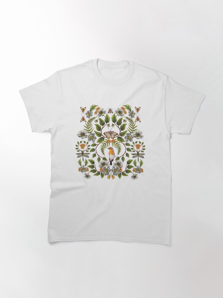 Thumbnail 3 of 7, Classic T-Shirt, Spring Reflection - Floral/Botanical Pattern w/ Birds, Moths, Dragonflies & Flowers designed and sold by somecallmebeth.