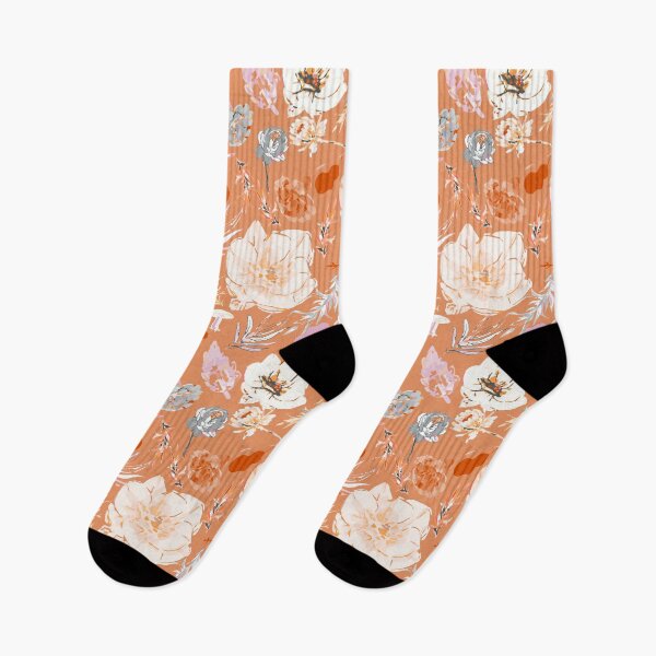 Item preview, Elegant Dark Orange Canvas with Soft Purple, White, and Gray Florals designed and sold by ara-designs.
