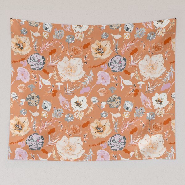 Item preview, Elegant Dark Orange Canvas with Soft Purple, White, and Gray Florals designed and sold by ara-designs.