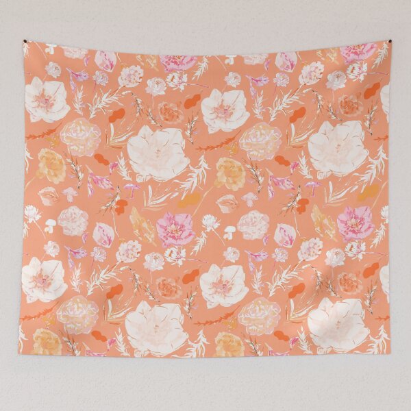 Item preview, Vivid Dark Orange Canvas with Soft Purple, White, and Red Florals designed and sold by ara-designs.