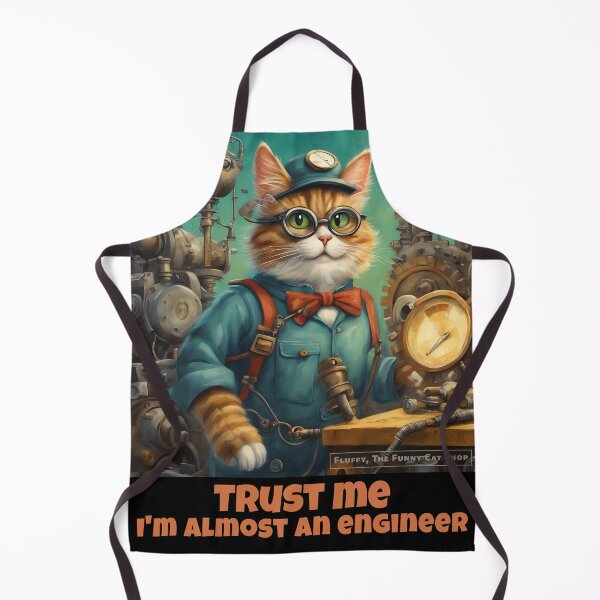 Item preview, Trust me, I'm almost an engineer, smart cat with machine, a funny cat T-shirt designed and sold by FluffyFunnyCat.