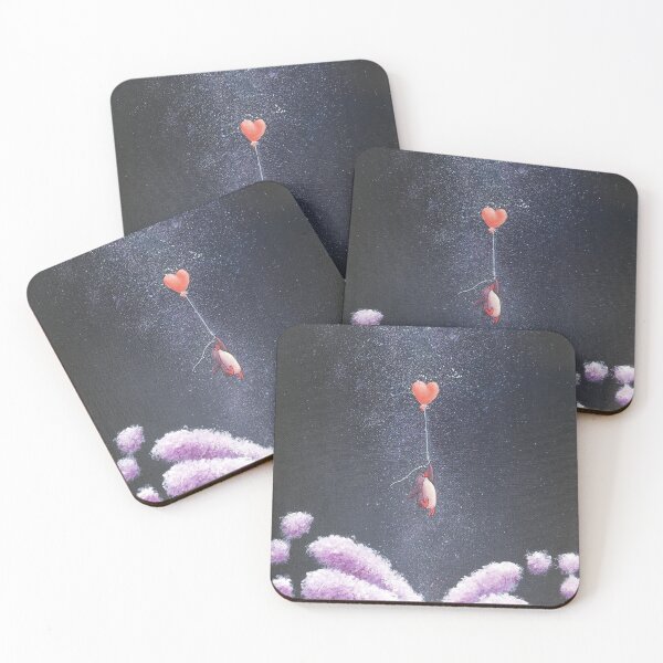 Item preview, Penguin bursts through clouds with heart balloon into starry sky. designed and sold by PenguinGirl-Art.