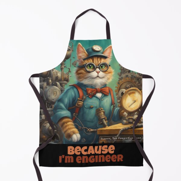 Item preview, Because I'm engineer, smart cat with machine, a funny cat T-shirt designed and sold by FluffyFunnyCat.