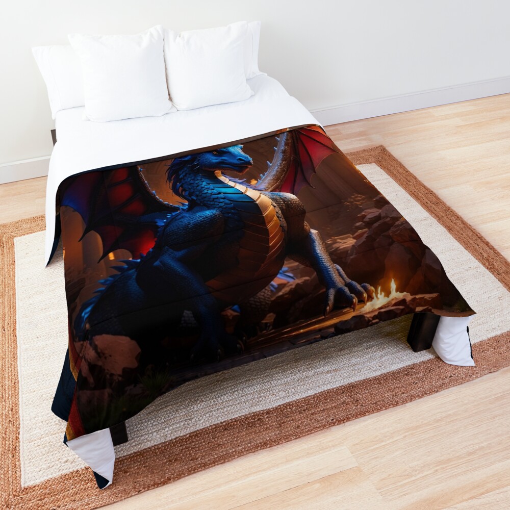 The Dragon In An Ancient Lair Magical Fantasy AI Concept Art by Xzendor7 Decorative Comforter