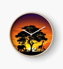 Wild Animals on African Savanna Sunset Clock