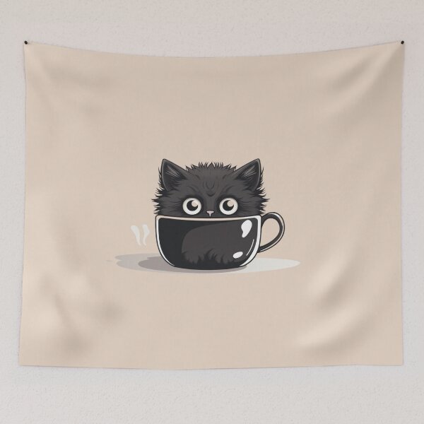 Item preview, Black kitty hiding in the coffee mug designed and sold by bigmoments.