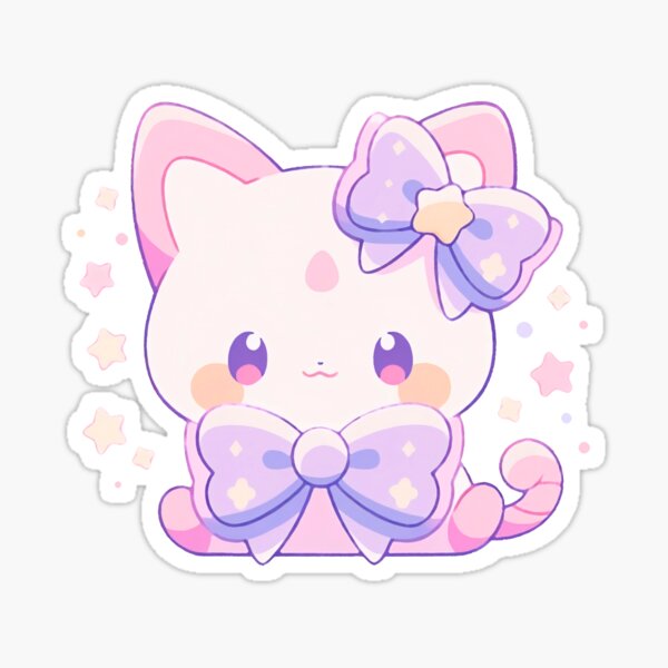 Cute Kawaii Pink and Purple Cat in Stars Kitty Sticker