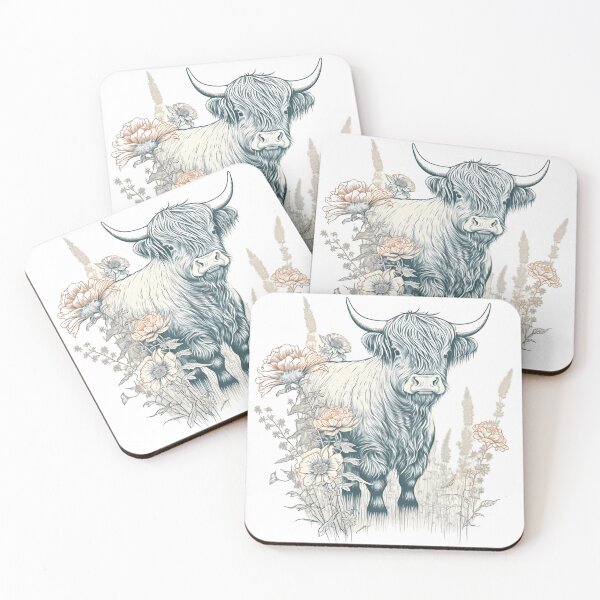 Item preview, "Vintage Highland Cow and Flower" designed and sold by Art-Vortex-fr.