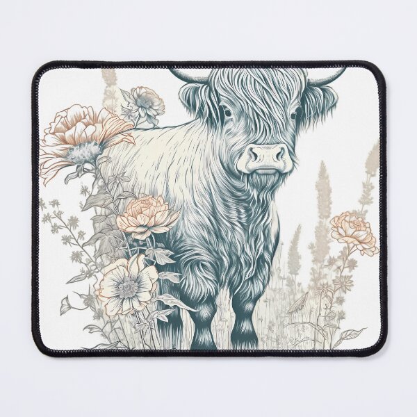 Item preview, "Vintage Highland Cow and Flower" designed and sold by Art-Vortex-fr.