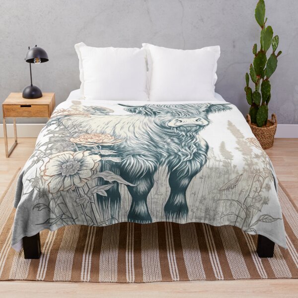 Item preview, "Vintage Highland Cow and Flower" designed and sold by Art-Vortex-fr.
