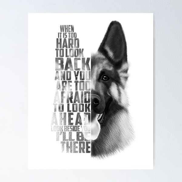 Artikel-Vorschau von Deutscher Schäferhund Zitat, Deutscher Schäferhund Text, Deutscher Schäferhund Schwarz und Weiß, designt und verkauft von RomanDigitalArt.