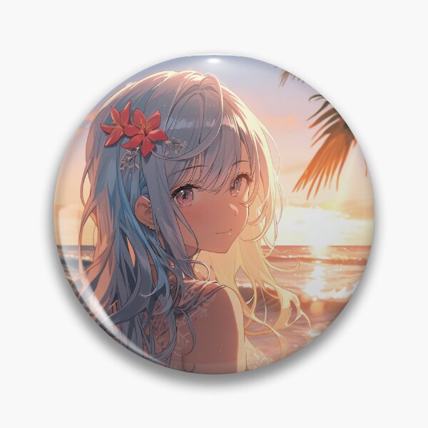Item preview, Beautiful Anime Girl in The Majestic Sunset, Anime Style Cute Girl in the Beach, High Quality AI Images designed and sold by DigitAIShop.