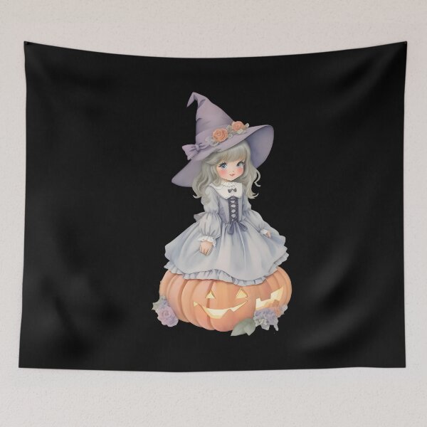 Item preview, Watercolor Hand Drawn Cute Witch and Halloween Pumpkin designed and sold by BloomCatB.