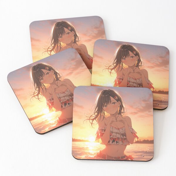 Item preview, Beautiful Anime Girl in The Majestic Sunset, Anime Style Cute Girl in the Beach, High Quality AI Images designed and sold by DigitAIShop.