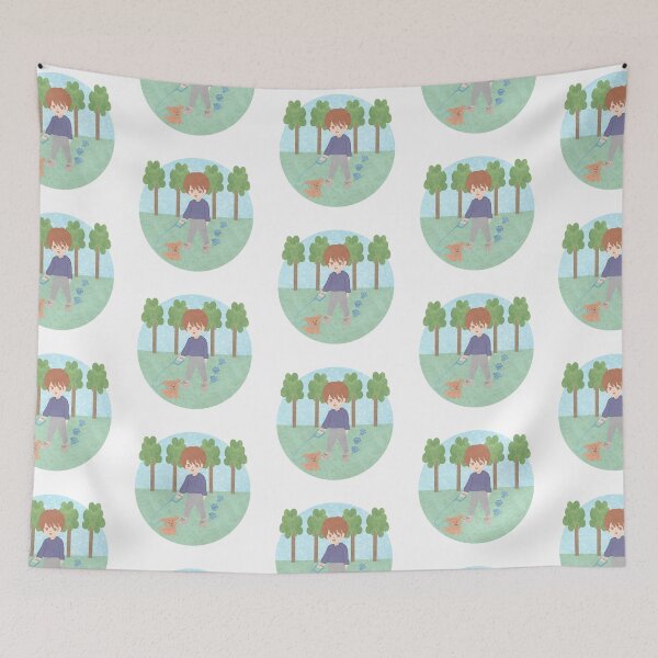 Item preview, Dog walking Nature Park Boy Round Sticker designed and sold by Dambee.