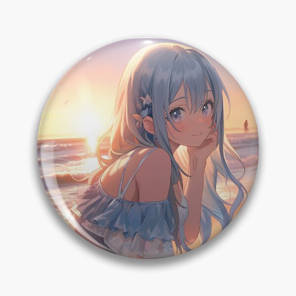 Item preview, Beautiful Anime Girl in The Majestic Sunset, Anime Style Cute Girl in the Beach, High Quality AI Images designed and sold by DigitAIShop.