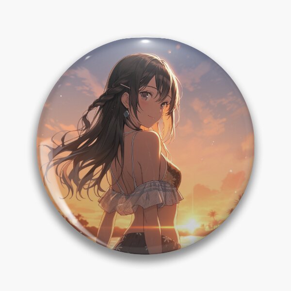 Item preview, Beautiful Anime Girl in The Majestic Sunset, Anime Style Cute Girl in the Beach, High Quality AI Images designed and sold by DigitAIShop.