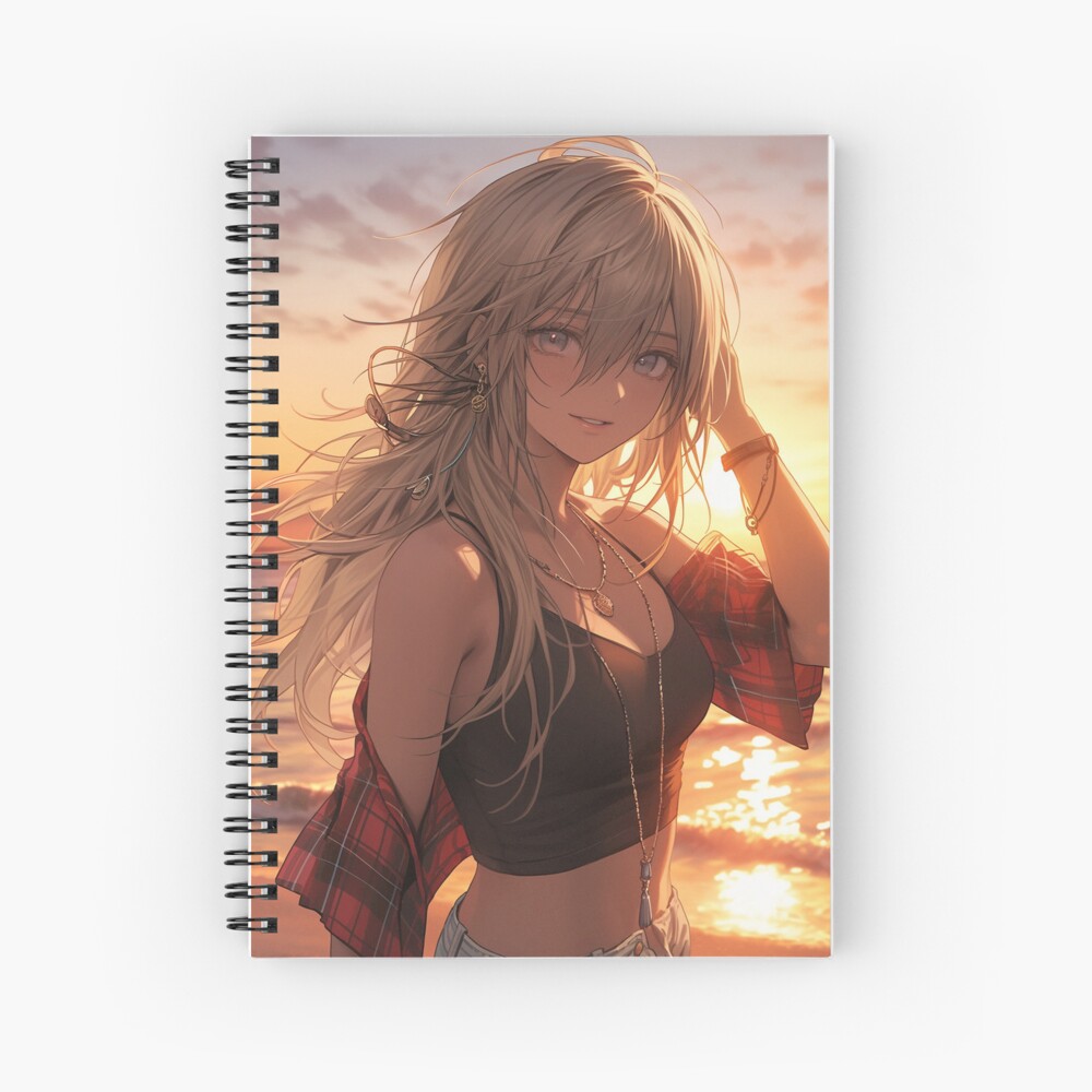 Beautiful Anime Girl in The Majestic Sunset, Anime Style Cute Girl