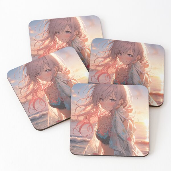 Item preview, Beautiful Anime Girl in The Majestic Sunset, Anime Style Cute Girl in the Beach, High Quality AI Images designed and sold by DigitAIShop.