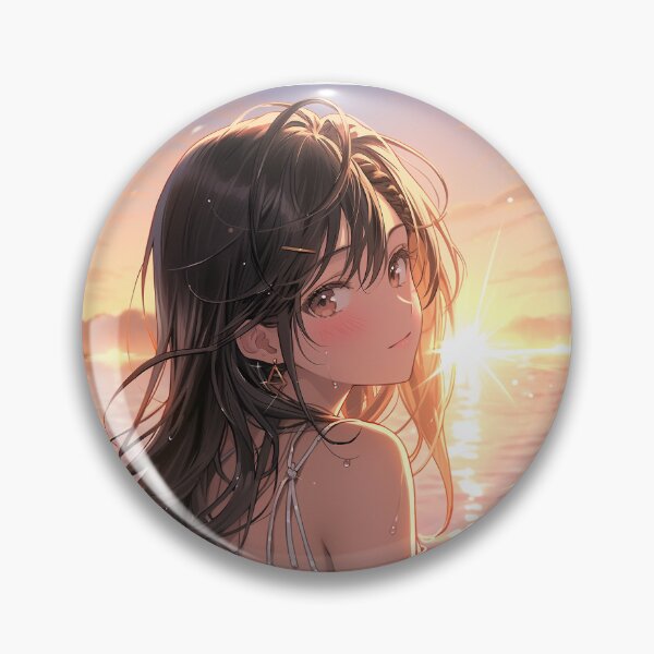 Item preview, Beautiful Anime Girl in The Majestic Sunset, Anime Style Cute Girl in the Beach, High Quality AI Images designed and sold by DigitAIShop.