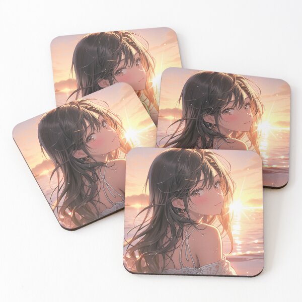 Item preview, Beautiful Anime Girl in The Majestic Sunset, Anime Style Cute Girl in the Beach, High Quality AI Images designed and sold by DigitAIShop.