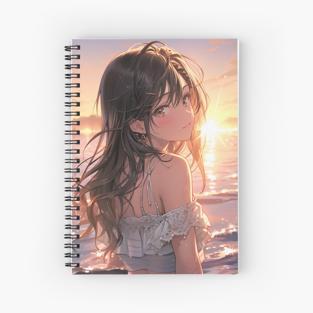 Beautiful Anime Girl in The Majestic Sunset, Anime Style Cute Girl in the  Beach, High Quality AI Images