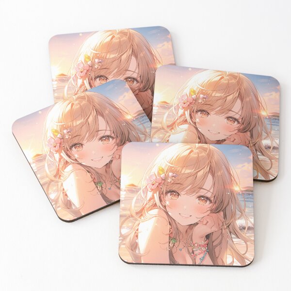 Item preview, Beautiful Anime Girl in The Majestic Sunset, Anime Style Cute Girl in the Beach, High Quality AI Images designed and sold by DigitAIShop.