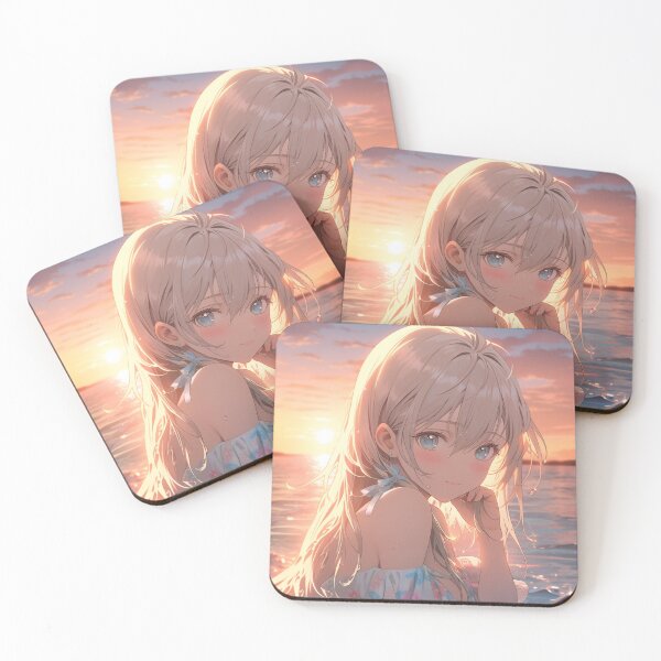 Item preview, Beautiful Anime Girl in The Majestic Sunset, Anime Style Cute Girl in the Beach, High Quality AI Images designed and sold by DigitAIShop.
